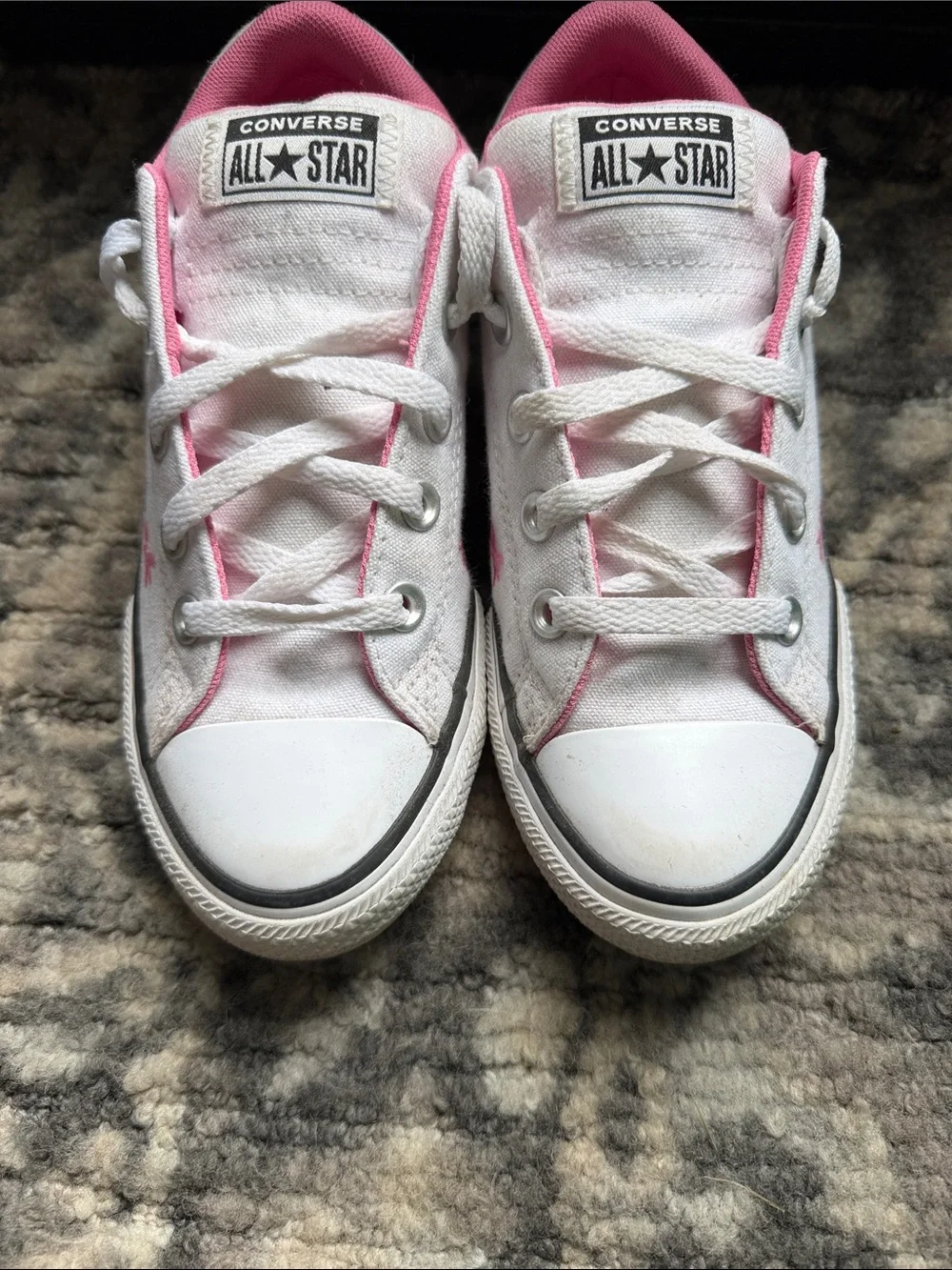 Converse White Low Top Sneakers with Pink Lining and Multicolor Flower Accents